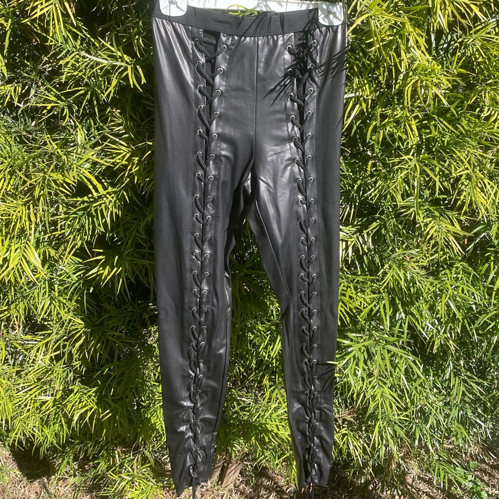 Current Mood Lace Up Super Stretch faux leather leggings